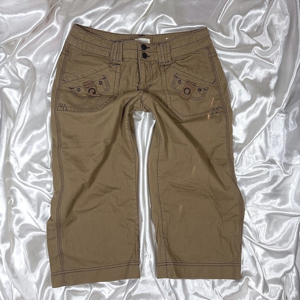 y2k Maurices Cropped Cargo Pants Tan Excellent Khaki Utility Wide Leg 5/6